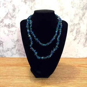 Vintage Lapis Lazuli and Malachite Chip Semiprecious Stone Necklace Long